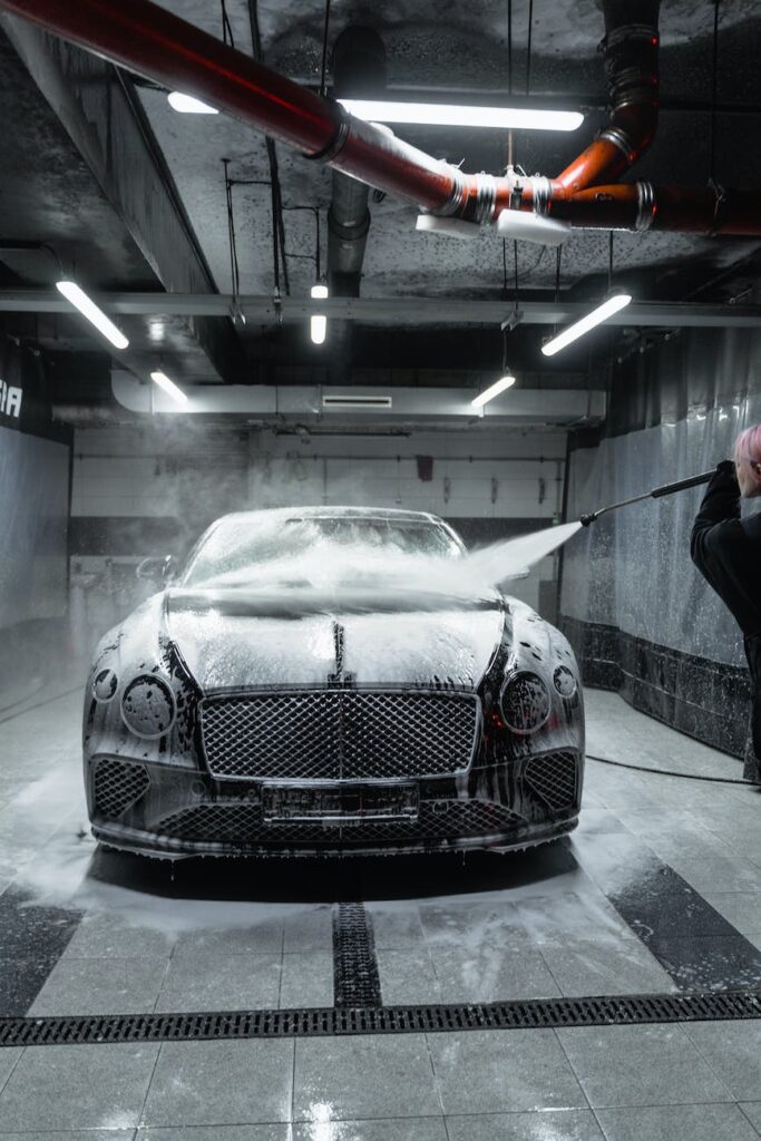 a bentley continental gt at a car wash