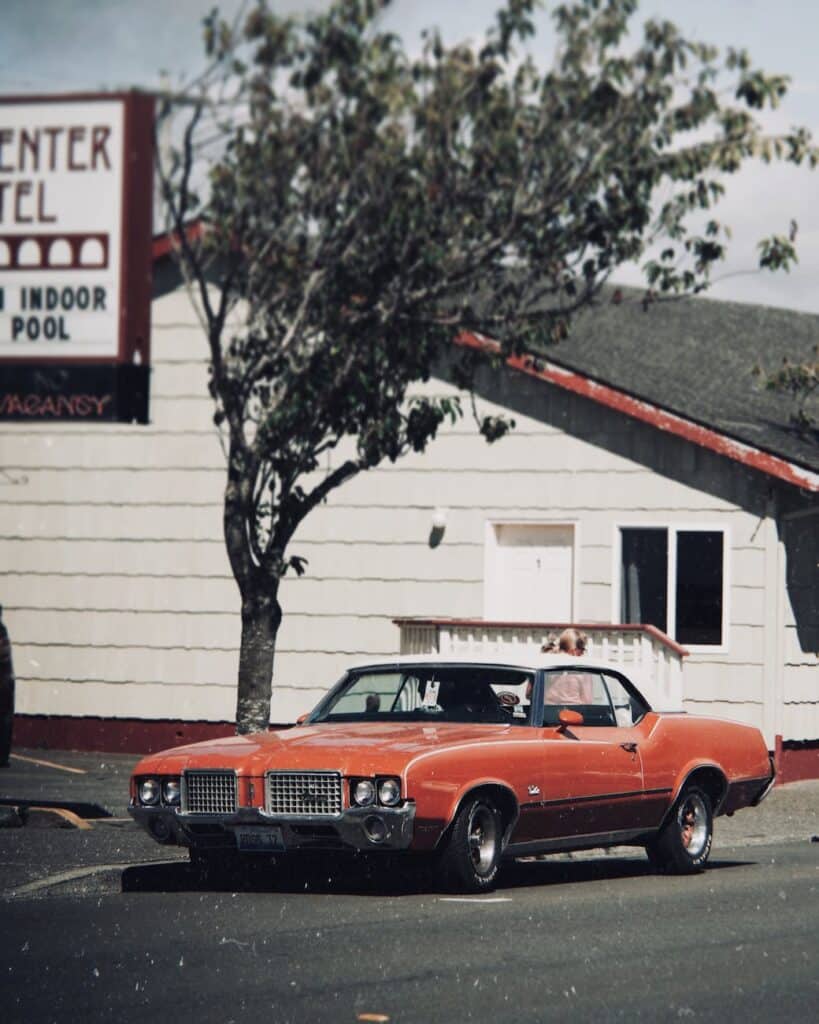 classic brown coupe beside tree