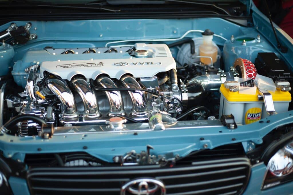 a cold air intake installed in a Toyota engine bay