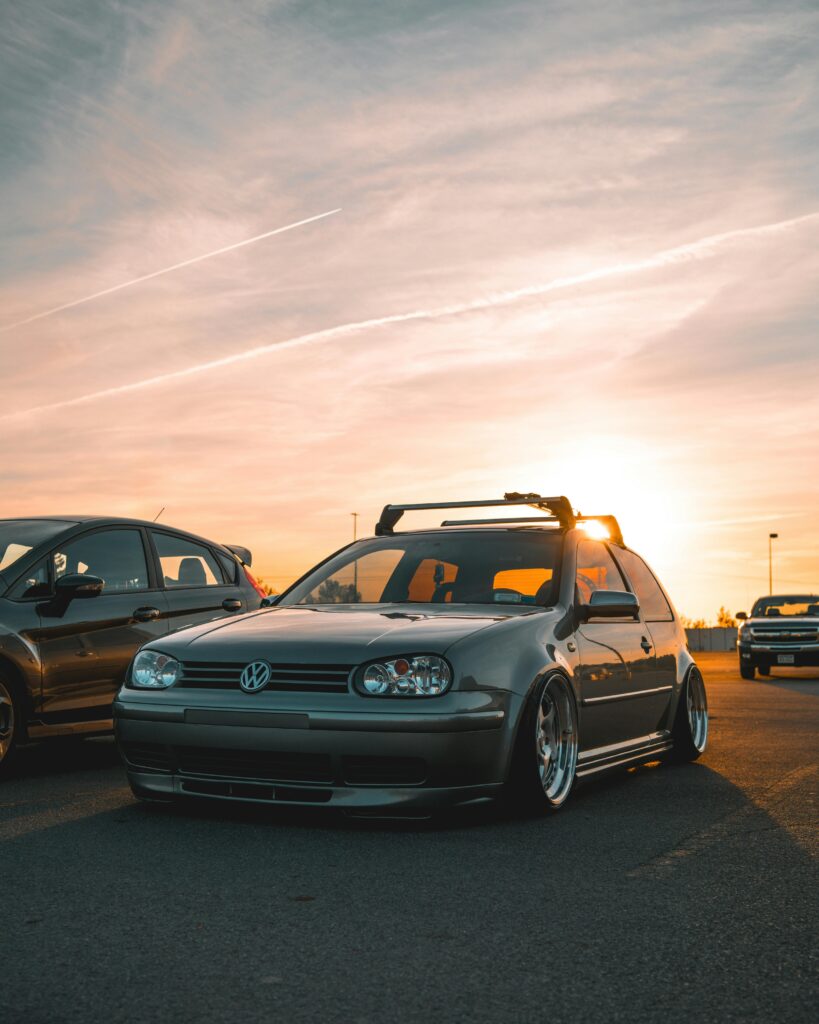 how to lower a car. A lowered volkswagen golf showing how low a car can go.