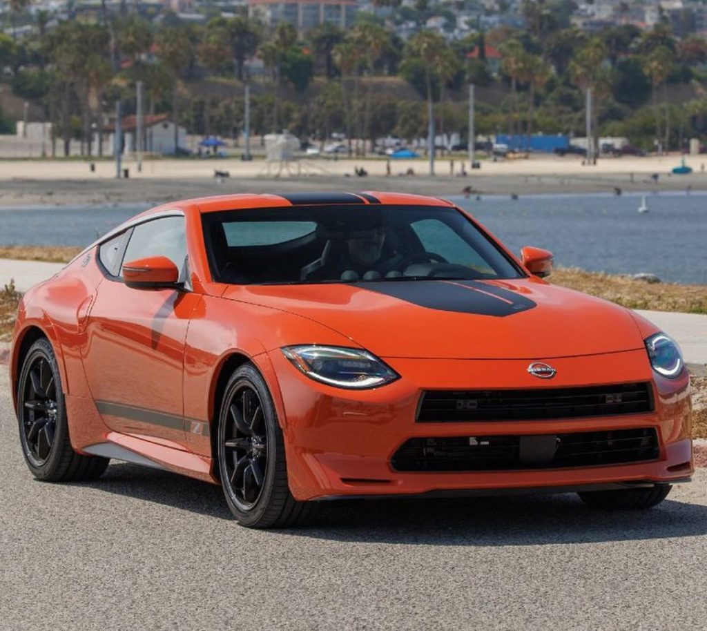 Nissan's 400Z Heritage edition. An orange sports car for the 21st century.