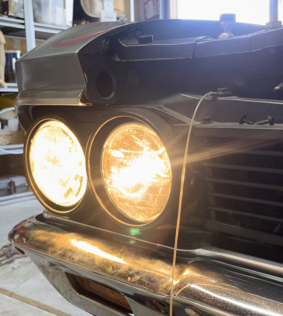 A side-by-side view of the Holley Retrobright headlights compared to halogens